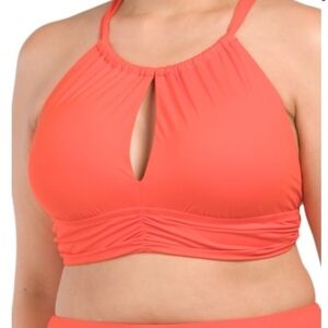 La Blanca High Neck Ruched Tie Back Halter Swim Top Size 18W